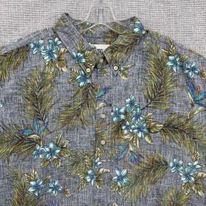 Reyn Spooner Sz 3XL Blue Green Leaves Floral Kloth Popover Hawaiian Gray Natural